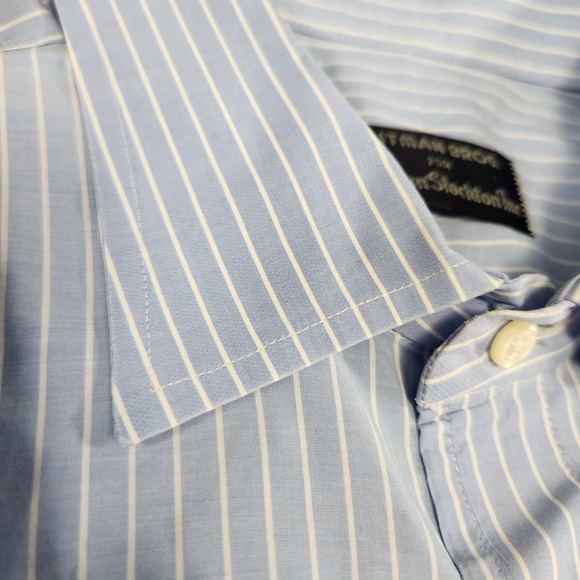 Vintage Gitman Bros Shirt Men 16.5 34 Blue Striped USA Made Lightweight Cotton - Picture 4 of 9